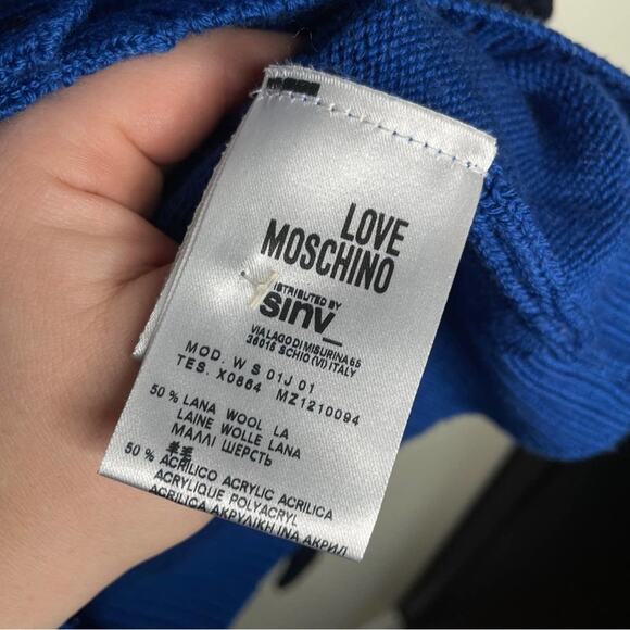 LOVE MOSCHINO Colorblock Sequin Collar Cardigan Sweater Wool Blue Sz 6 {3D35} - Picture 5 of 5